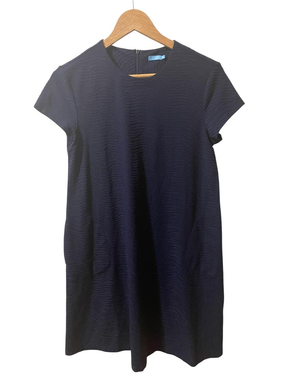 J. McLaughlin Catalina Dress- Navy Blue Textured Short Sleeve